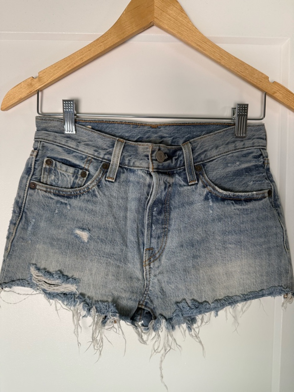 Levi's Light Blue Distressed Denim Cutoff Shorts